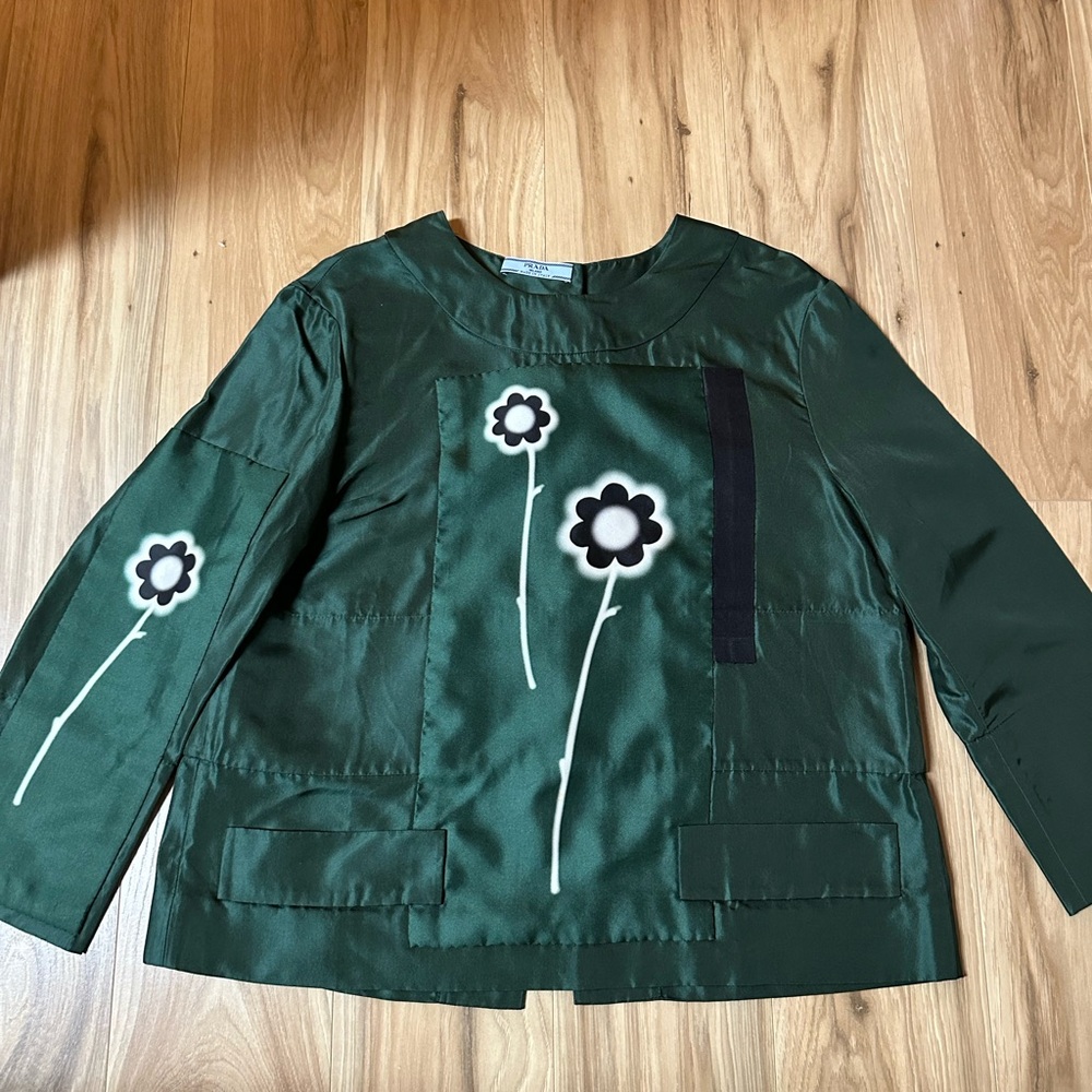 Prada Milano Spring Summer 2013 Runway Green Silk Top sz 6